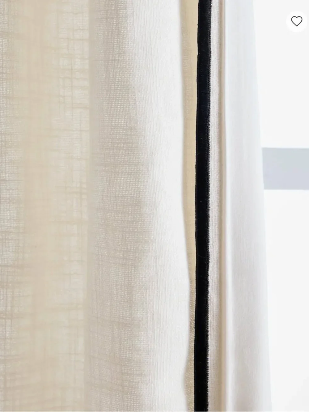 NWOT Piped Edge Cotton Cream and Black Curtain Panel - TWO PANELS 48